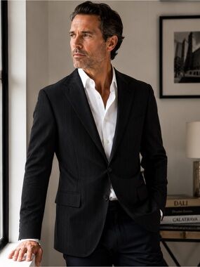 Byron by Luca di Marco Balmoral Black Pinstripe Sport Coat Blazer 50R Super 150’